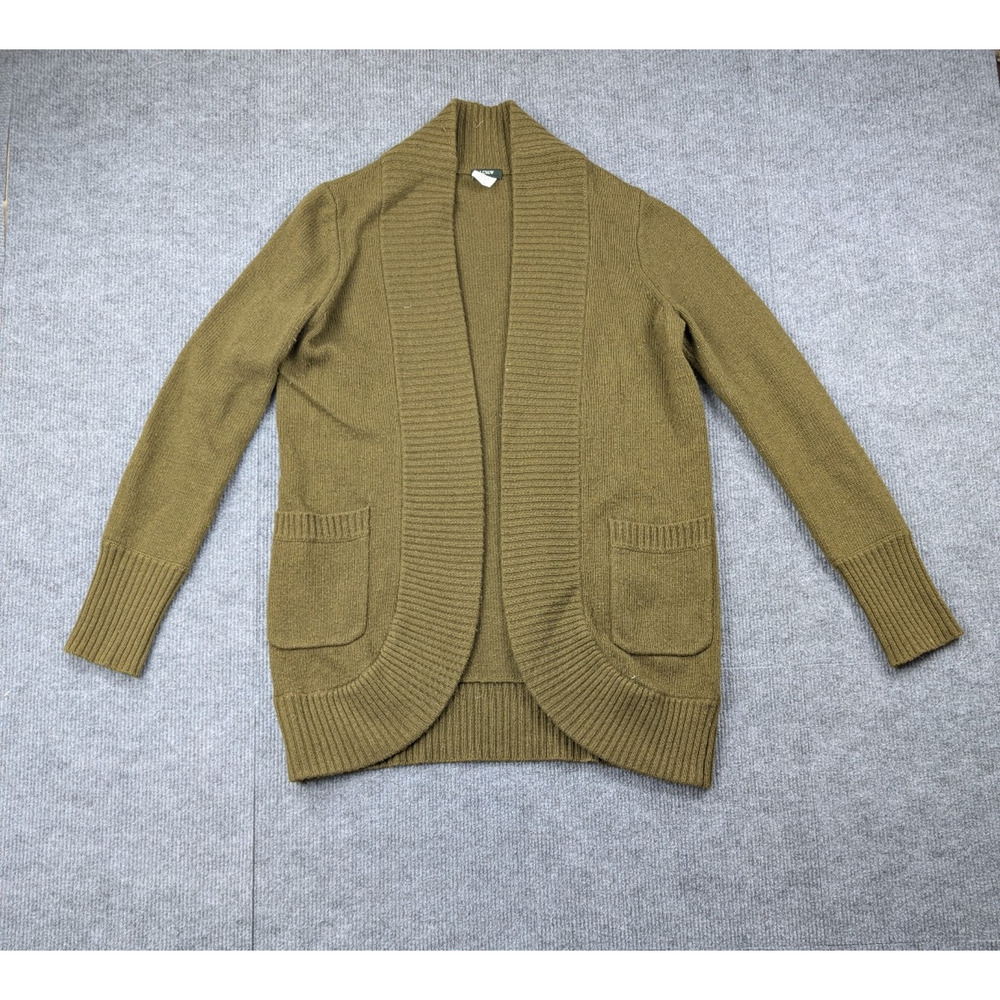 J Crew Open Front Cardigan Womens Small Sweater Cashmere Wool Olive Green Cozy